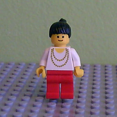 LEGO Minifigure-Necklace Gold - Red Legs, Black Ponytail Hair-Town / Classic Town-TRN077-Creative Brick Builders